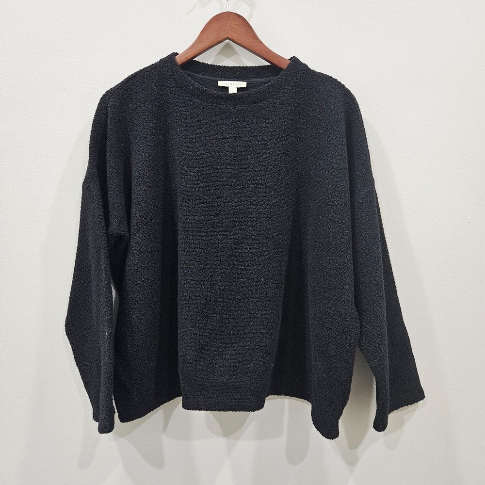 Eileen Fisher Womens Boucle Knit Wool Blend Mock Neck Sweater M Black Whimsygoth